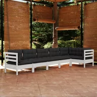 Meble ogrodowe - Lumarko 6-cz. zestaw wypoczynkowy do ogrodu, poduszki, biała sosna - miniaturka - grafika 1