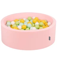 Zabawki do kąpieli - KiddyMoon Suchy basen okrągły z piłeczkami 7cm różowy: biały-mięta-jasny zielony-żółty 90x30cm/300piłek Zabawka basen piankowy - miniaturka - grafika 1