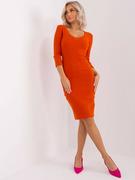 Sukienki - Dopasowana sukienka w prążki pomarańczowe (5579-20) - RUE PARIS - miniaturka - grafika 1
