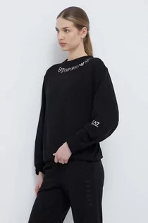 Bluzy damskie - EA7 Emporio Armani bluza bawełniana damska kolor czarny z nadrukiem - grafika 1