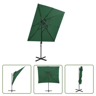 The Living Store Parasol wiszący z podwójną czaszą - 250x250 cm - zielony - Parasol Wiszący - Parasole ogrodowe - miniaturka - grafika 1