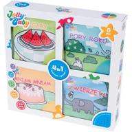 Zabawki sensoryczne - JOLLY BABY EDUKACYJNE KSIĄŻECZKI GRYZAKI 4W1 0m+ - miniaturka - grafika 1