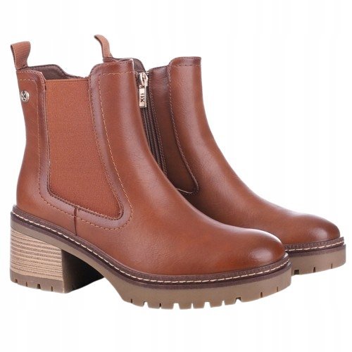 XTI BOTKI DAMSKIE BRĄZOWE NA ZAMEK NA OBCASIE 38 J3A