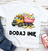 Koszulki dla dziewczynek - Koszulka na Wielkanoc dla chłopczyka z imieniem z ciężarówką - wzór zajączek27 - miniaturka - grafika 1