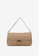 Torebki damskie - Beżowa Prostokątna Torebka na Ramię z Metaliczną Ozdobą Durrive - miniaturka - grafika 1