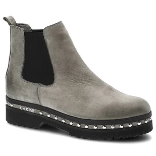 Szare Botki Carinii Damskie Modne Skórzane Sztyblety - Botki damskie - miniaturka - grafika 1