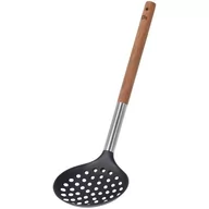 Sitka - Excellent Houseware Łyżka cedzakowa SZUMÓWKA czarna z drewnianą rączką do nakładania odcedzania 35 cm 140440 - miniaturka - grafika 1
