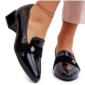 Czółenka - Vinceza Lakierowane Czółenka Na Niskim Obcasie Z Ozdobą Czarne Doria - miniaturka - grafika 1