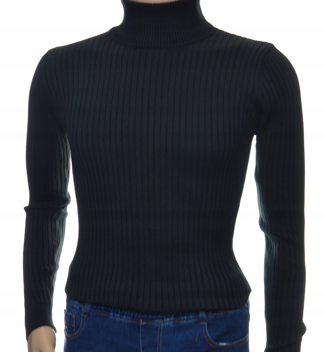 Sweter z golfem golf męski bawełniany dopasowany w prążek czarny XXL 2XL