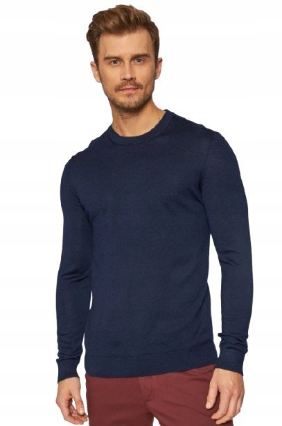 SELECTED HOMME GŁADKI SWETER Z WEŁNĄ GRANATOWY XL 1N2A