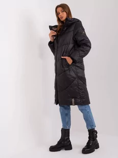 Płaszcz zimowa czarny casual kurtka puchowa pikowana rękaw długi długość za kolano pikowanie kieszenie podszewka suwak - Płaszcze damskie - miniaturka - grafika 4