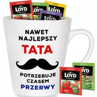 Kubki - Kubek Biały Latte TATA POTRZEBUJE PRZERWY Prezent Wz + 8 Herbat Loyd - miniaturka - grafika 1