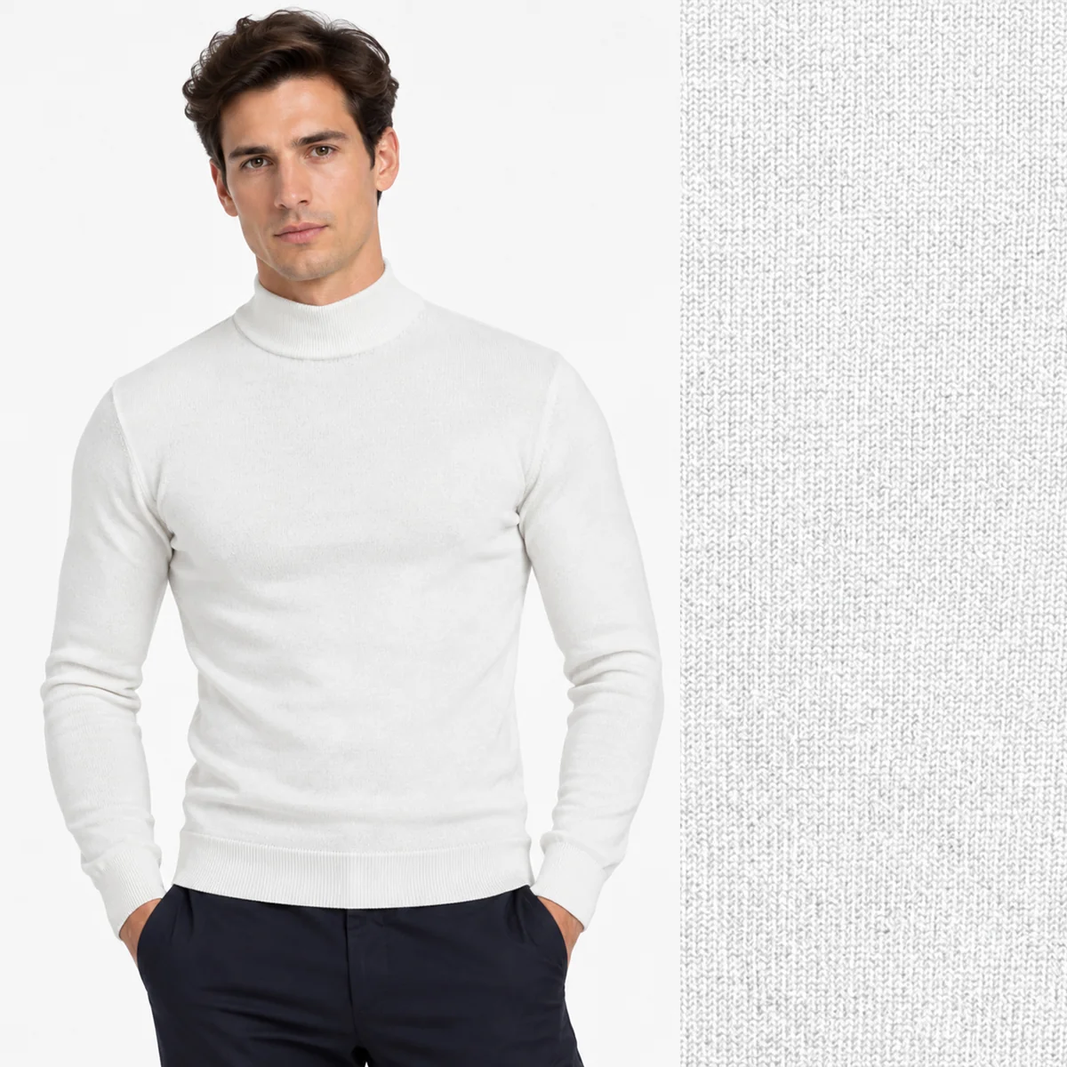 Półgolf męski Slim Fit mocno dopasowany z nieco grubszej dzianiny biały gładki LD-69076-9-WHITE XL
