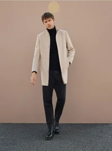 Reserved - Długi płaszcz z wełną - beżowy - Moda i Uroda OUTLET - miniaturka - grafika 1