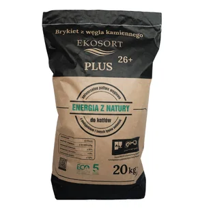 EKOSORT Węgiel groszek brykiet + 26 MJ bez akcyzy 20kg - Materiały opałowe - miniaturka - grafika 1