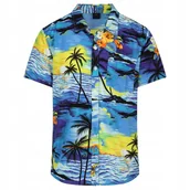 Koszule męskie - KOSZULA MĘSKA HAWAJSKA W PALMY KWIATY PLAŻA MORZE C1 NIEBIESKA - XXXL - miniaturka - grafika 1