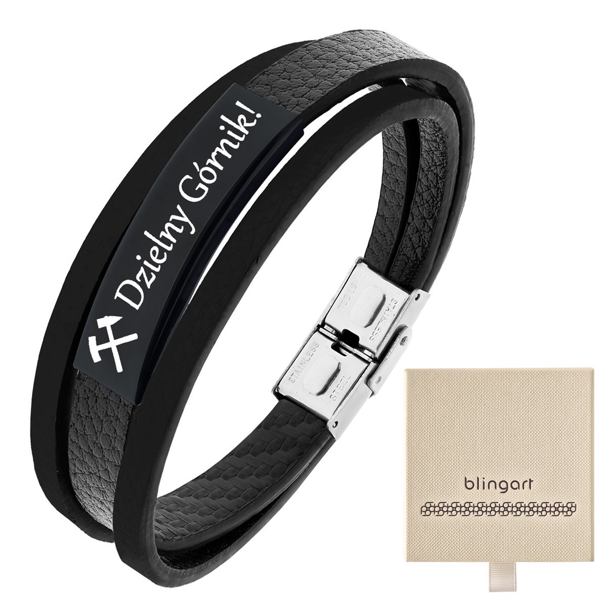 Bransoletka z grawerem SKÓRZANA męska POTRÓJNA sta