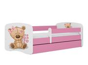 Łóżka dla dzieci i młodzieży - Łóżko dla dziecka, barierka, Babydreams, miś z kwiatkami, różowe - miniaturka - grafika 1