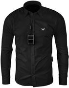Koszule męskie - Emporio Armani Koszula Slim Fit Czarna Z Gumowym Logo Nowy Model /xxl - miniaturka - grafika 1