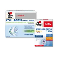 Suplementy diety - Doppelherz® system KOLLAGEN 11.000 PLUS, 30 ampułek po 25ml + Doppelherz® aktiv Glukozamina 1550 Stawy + MSM, 40 kapsułek ZESTAW - miniaturka - grafika 1