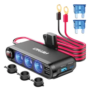 Rozdzielacz rozgałęźnik trójnik zapalniczki + woltmierz ładowarka usb usb-c 12v 24v amio-03782 - Akcesoria motoryzacyjne - miniaturka - grafika 1
