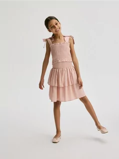 Sukienki i spódniczki dla dziewczynek - Reserved - Spódnica z falbanami z lnem - pastelowy róż - grafika 1