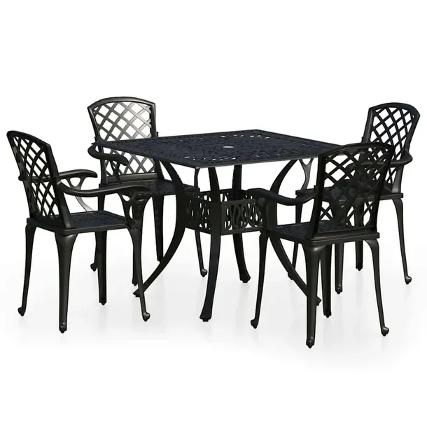 Zestaw mebli bistro aluminiowych, czarne, 4 krzesła, stół