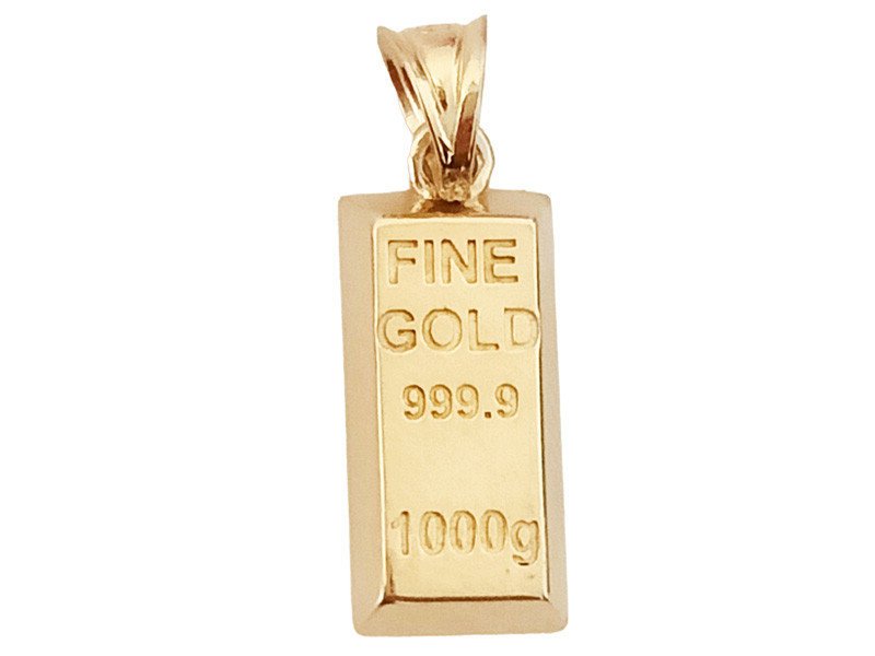 Złota przywieszka 585 błyszcząca sztabka złota z grawerem 