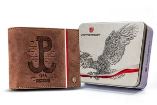 Skórzany portfel męski patriotyczny Polska Walcząca flaga Polski Peterson, brązowy - Portfele - miniaturka - grafika 1