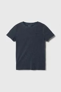 Koszulki dla chłopców - Pepe Jeans t-shirt bawełniany dziecięcy kolor granatowy gładki - grafika 1