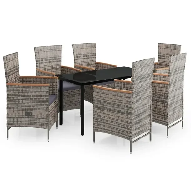 Stylowy zestaw mebli ogrodowych szaro-czarny, stół 140x70x74 cm, krzesła