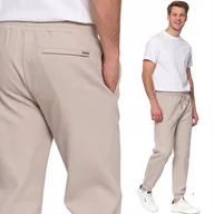 Dresy męskie - SPODNIE MĘSKIE DRESOWE BAWEŁNIANE Z KIESZENIAMI WIĄZANE WYGODNE MORAJ L BEIGE - miniaturka - grafika 1