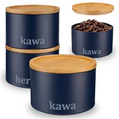Pojemniki kuchenne - Pojemnik metalowy ROLAND KAWA z pokrywą bambusową granat - miniaturka - grafika 1