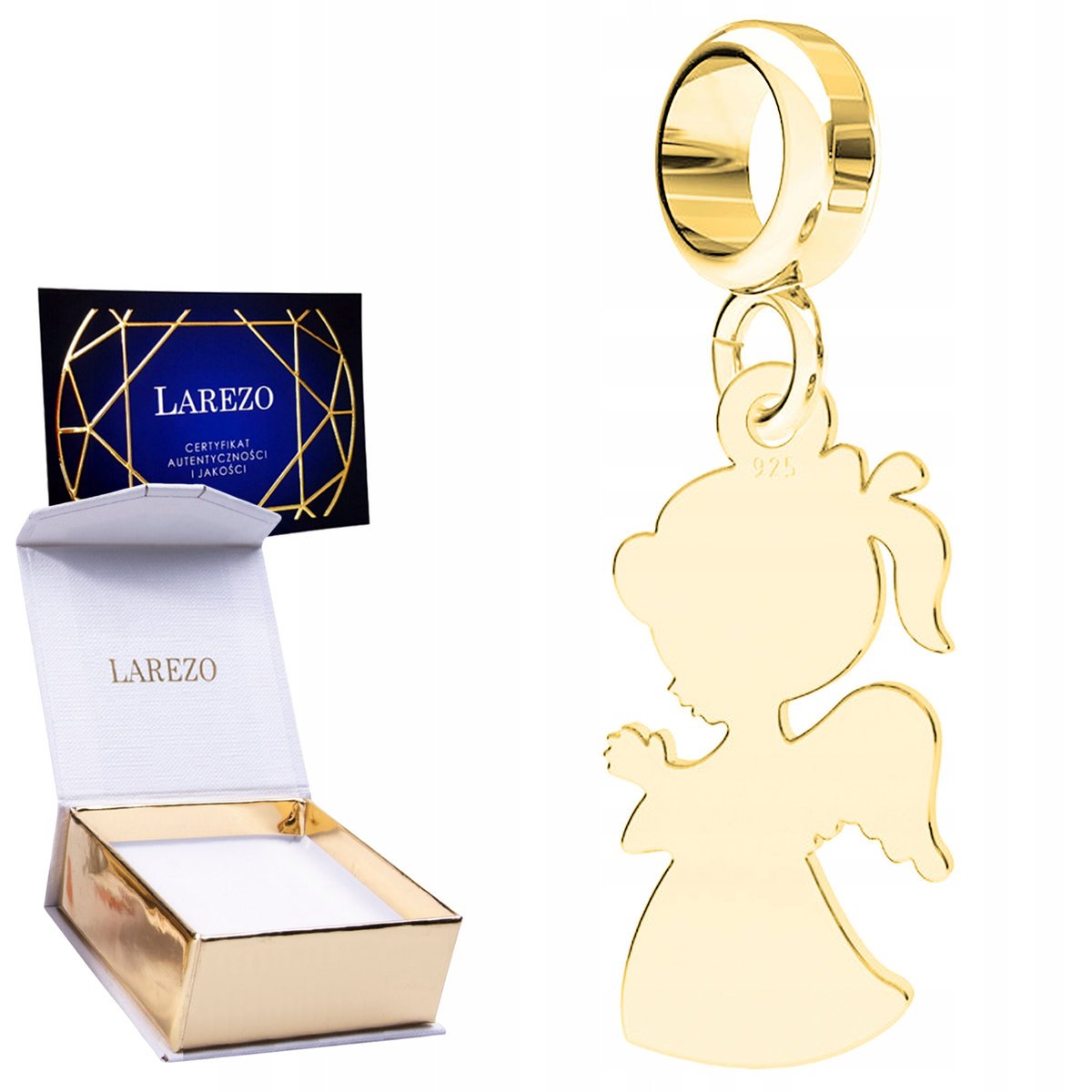 CHARMS ZŁOTY Wiszący Anioł Aniołek Stróż Dziewczynka Dziecko SREBRO 925