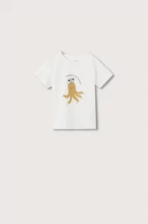Koszulki i topy damskie - Mango Kids t-shirt bawełniany Octopus kolor biały z nadrukiem - grafika 1