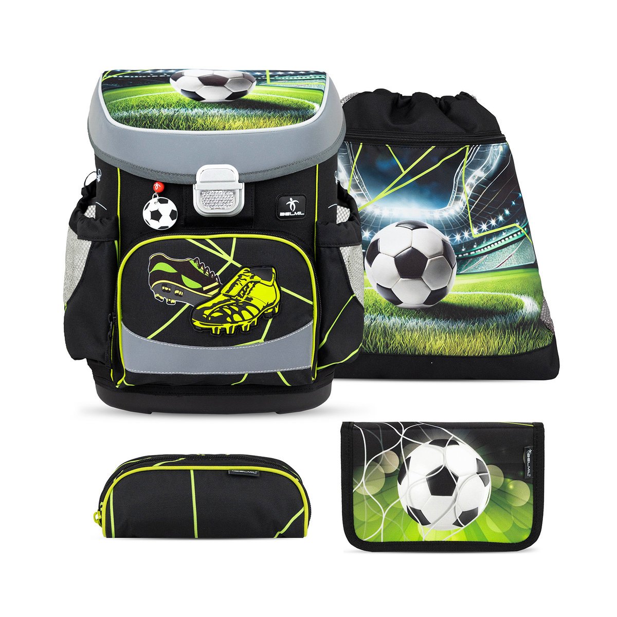 Ergonomiczny zestaw tornistra szkolnego dla chłopców – Belmil Mini-Fit Champion's Kick (4-częściowy)