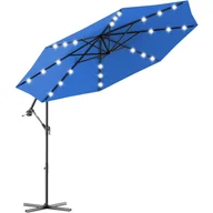 Parasole ogrodowe - Parasol Ogrodowy z Wysięgnikiem D.300 cm – Regulacją Nachylenia, 24 Diody LED Zasilane Energią Słoneczną, Metalowy Słup z Korbką, Niebieski - miniaturka - grafika 1