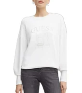 Swetry damskie - GUESS BIAŁY SWETER DAMSKI Z NADRUKIEM I DŁUGIM RĘKAWEM S GMA - miniaturka - grafika 1