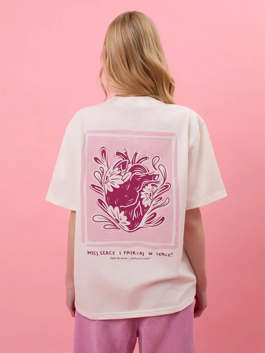MIEJ SERCE / Adam Mickiewicz / koszulka oversize unisex / złamana biel M