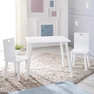 Roba zestaw mebli do siedzenia dla dzieci, zestaw mebli dziecięcych składający się z 2 krzeseł dziecięcych i 1 stołu, zestaw mebli do siedzenia, drewno, lakierowane na biało - Stoliki dla dzieci - miniaturka - grafika 1