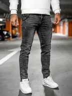 Spodnie męskie - Czarne spodnie jeansowe męskie regular fit Denley HY1050 - miniaturka - grafika 1