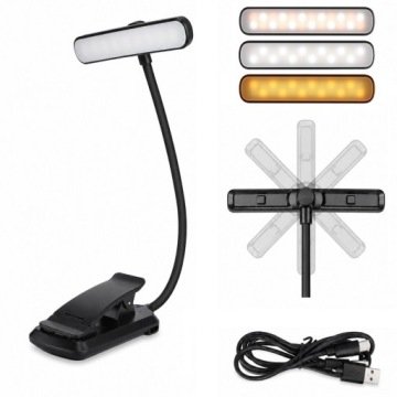 Lampka do czytania książek Led nocna Usb z klipsem 24 Led 360°