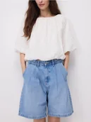 Spodenki damskie - Reserved - Jeansowe szorty z zakładkami - niebieski - miniaturka - grafika 1