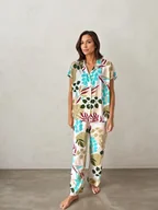 Piżamy damskie - Piżama z wiskozy we wzorzyste rośliny długa - miniaturka - grafika 1