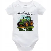 Body dla niemowląt - Body Dziecięce BOY LOVES TRACTORS Na Mikołajki Święta Gwiazdkę Białe 56cm - miniaturka - grafika 1