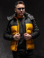 Kamizelki męskie - Camelowa pikowana kamizelka męska z kapturem Denley 1189A1 - miniaturka - grafika 1