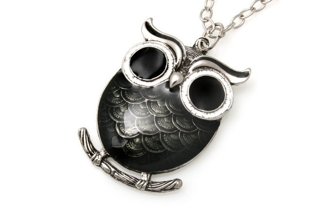 Wisiorek Sowa Czarna Styl Retro Vintage