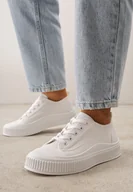 Trampki damskie - Białe Basicowe Trampki z Podeszwą ze Żłobieniami Laurinatea - miniaturka - grafika 1