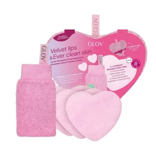 Glov Velvet Lips &amp; Ever Clear Skin zestaw rękawica do peelingu ust + wielorazowe płatki kosmetyczne w kształcie serca - Zestawy kosmetyków damskich - miniaturka - grafika 1