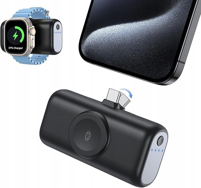 Mini power bank 5000 mAh 22.5 W czarny szybkie ładowanie z Lightning czarny